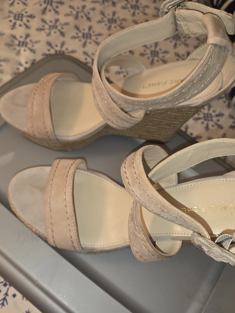 Marc Fisher Beige Suede Espadrille Wedge Sandals